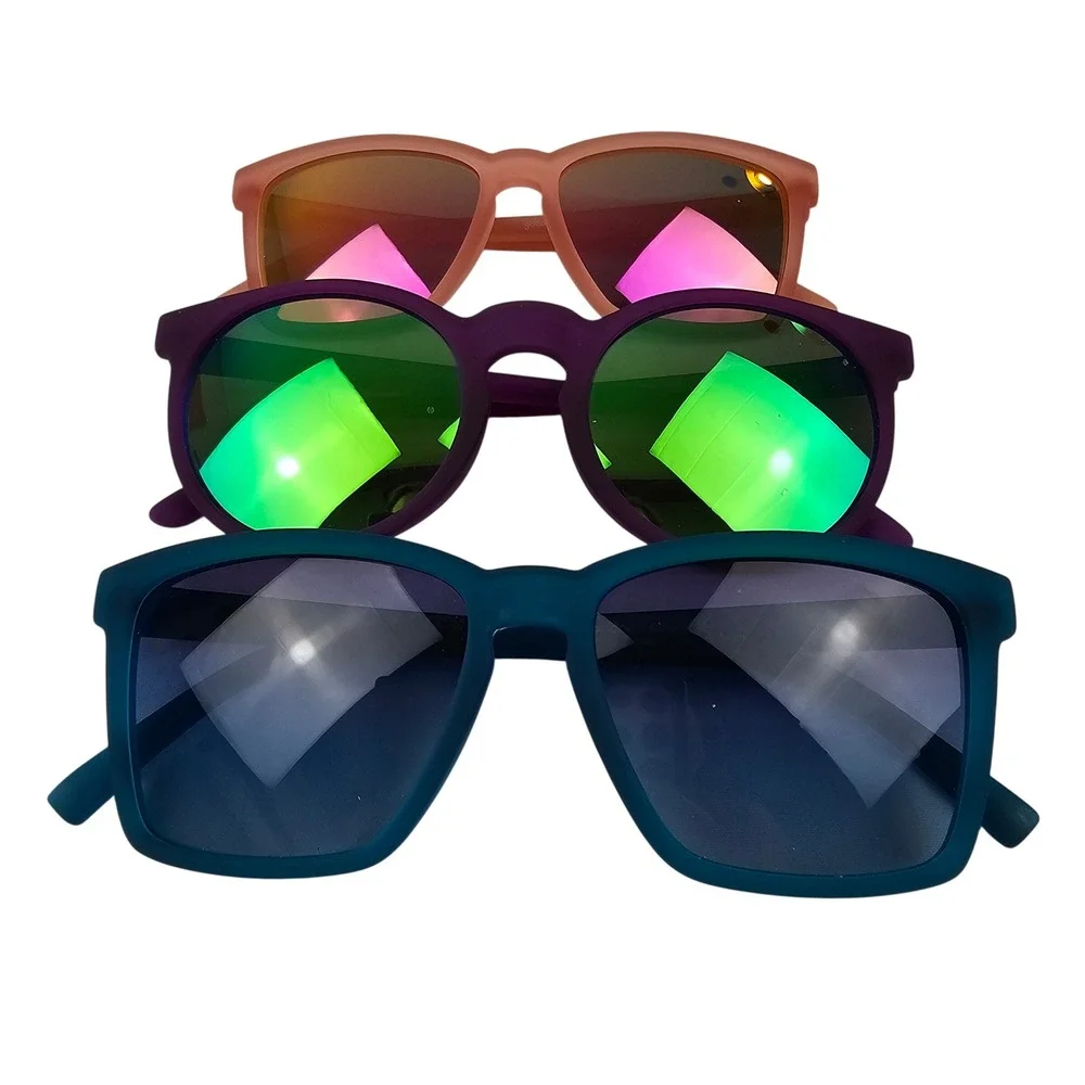 Goodr Polarized SMALL Sunglasses Bundle 3 Pairs Purple Peach Navy Blue Flamingo
